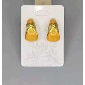 Vtg 90s Enamel Gold Tone Drop Earrings Sage Green Yellow Chunky Pierced